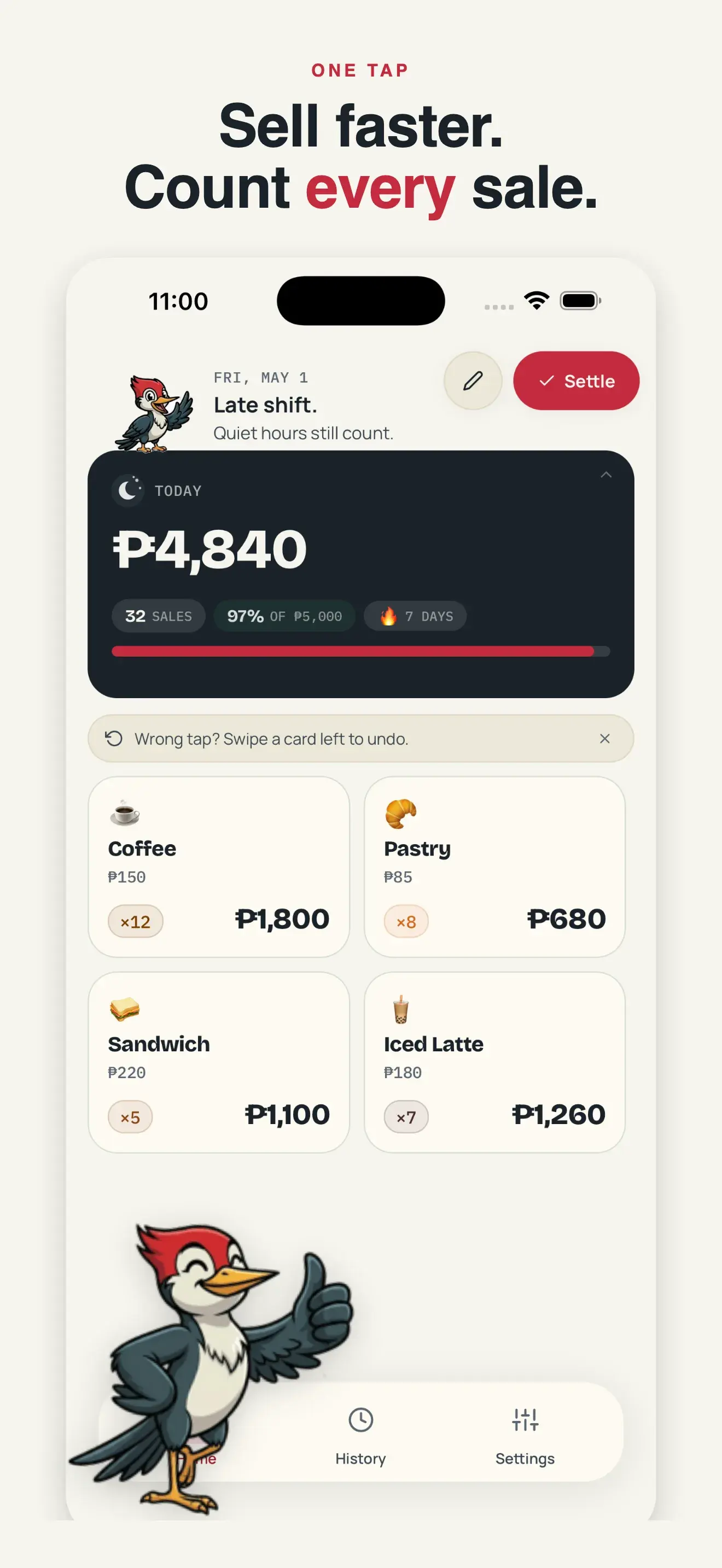 Pecki — tap-to-count sales screen